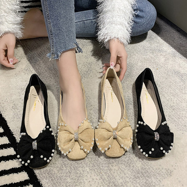 Κομψά eco suede παπούτσια - με πέρλες