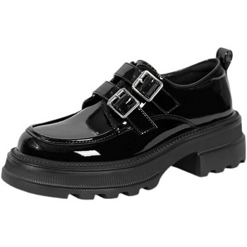 Модерни дамски обувки с катарама -черен цвят