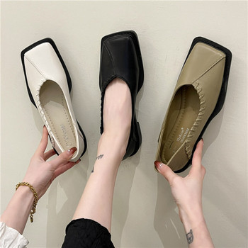 Дамски кожени обувки с квадратен ток -три цвята
