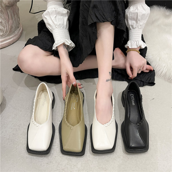 Γυναικεία δερμάτινα παπούτσια με τετράγωνο τακούνι - τρία χρώματα