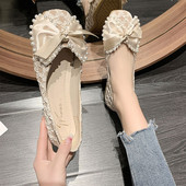 Sieviešu apavu ikdienas modelis ar lenti, mežģīnēm un pērlēm