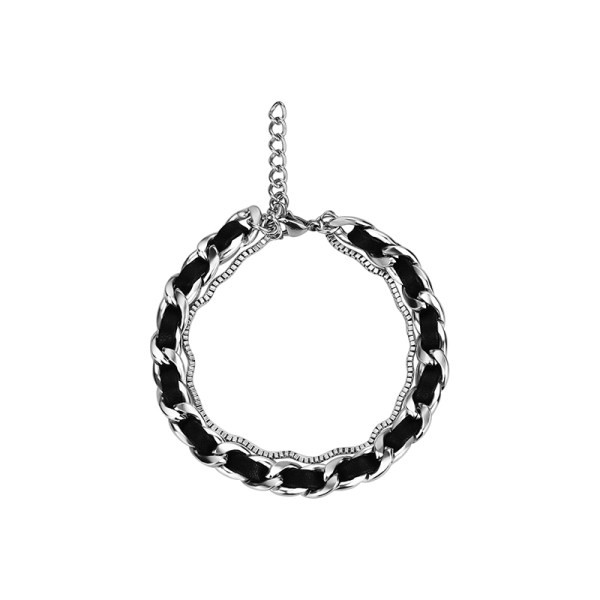 Modern férfi bőr karkötő fém elemmel