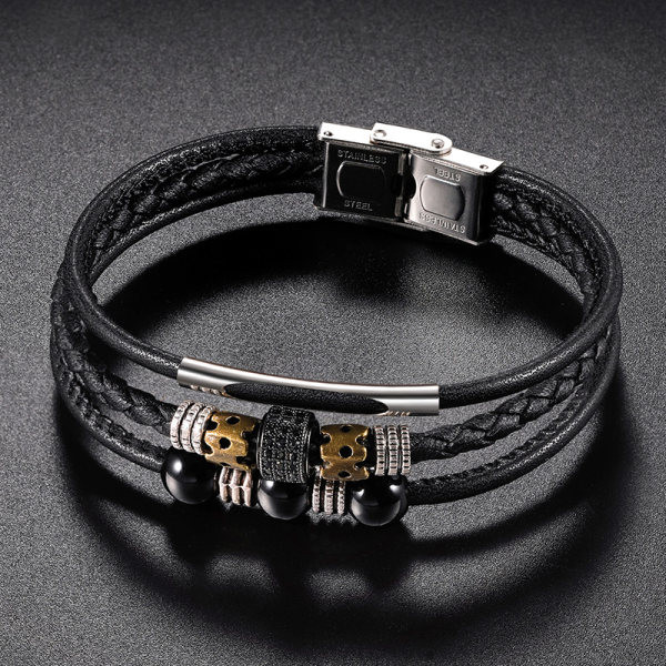 Muška kožna narukvica s kamenčićima