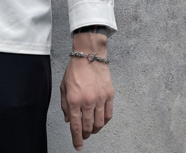 Μοντέρνο ανδρικό ατσάλινο βραχιόλι διπλής στρώσης