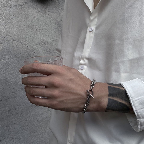 Μοντέρνο ανδρικό ατσάλινο βραχιόλι διπλής στρώσης