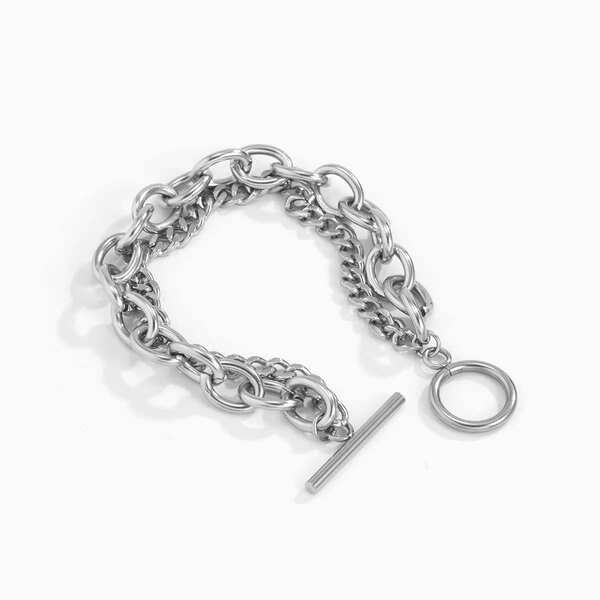 Μοντέρνο ανδρικό ατσάλινο βραχιόλι διπλής στρώσης