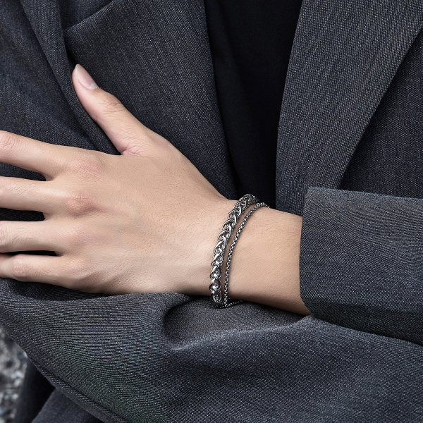 Divslāņu vīriešu rokassprādze sudraba krāsā