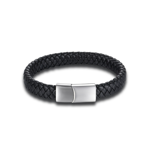 Eko bőrből készült stílusos férfi karkötő fém csattal