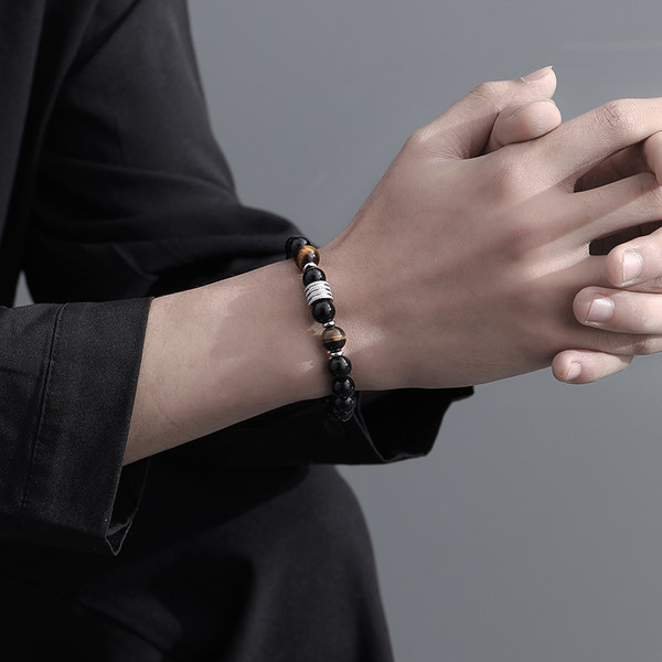 Ikdienas raksta vīriešu rokassprādze ar pērlītēm