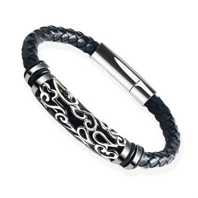 Vīriešu rokassprādze no eko ādas ar sudraba elementiem