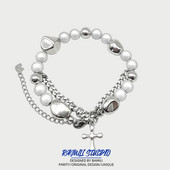 Vīriešu rokassprādze ar pērlēm un kulonu