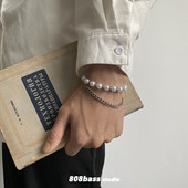 Alkalmi férfi karkötő dupla réteg gyöngyökkel