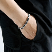 Ανδρικό ατσάλινο βραχιόλι με δερμάτινα στοιχεία