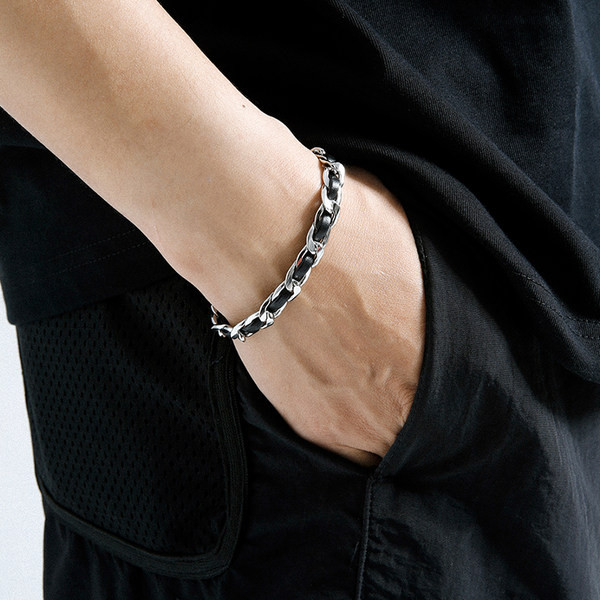 Ανδρικό ατσάλινο βραχιόλι με δερμάτινα στοιχεία