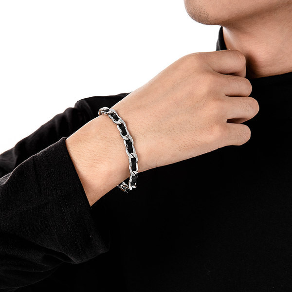 Ανδρικό ατσάλινο βραχιόλι με δερμάτινα στοιχεία