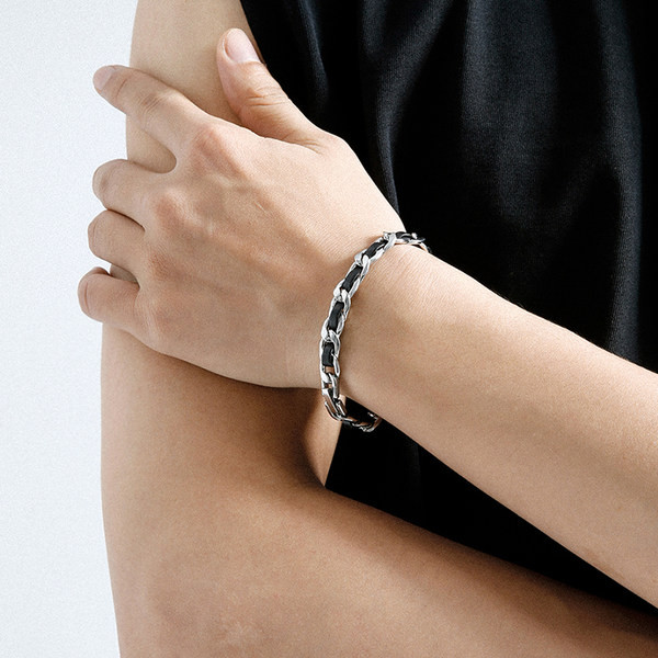 Ανδρικό ατσάλινο βραχιόλι με δερμάτινα στοιχεία