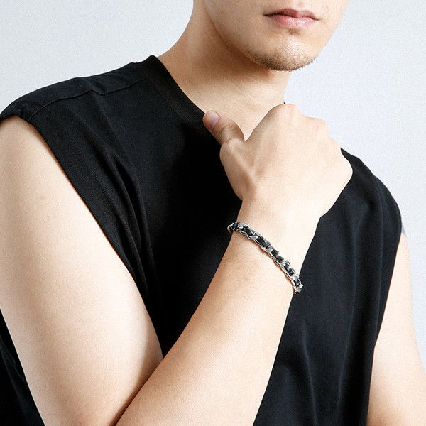 Ανδρικό ατσάλινο βραχιόλι με δερμάτινα στοιχεία