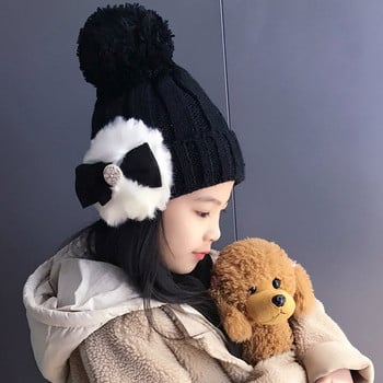 Χειμερινό καπέλο για κορίτσια με κορδέλα και ζεστή φόδρα