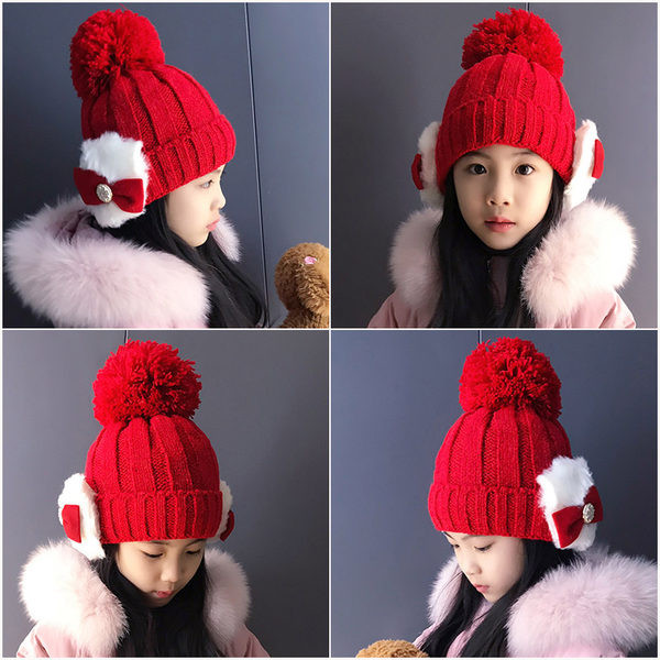 Χειμερινό καπέλο για κορίτσια με κορδέλα και ζεστή φόδρα