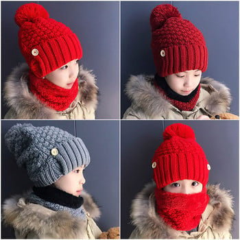 Зимен детски комплект от шапка и шал за момичета