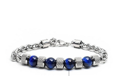 Férfi acél karkötő gyöngyökkel