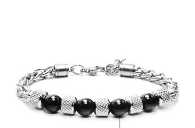 Férfi acél karkötő gyöngyökkel