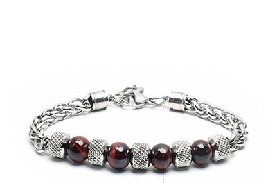 Férfi acél karkötő gyöngyökkel