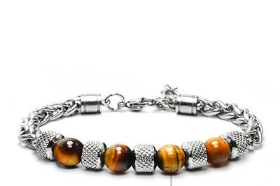 Férfi acél karkötő gyöngyökkel