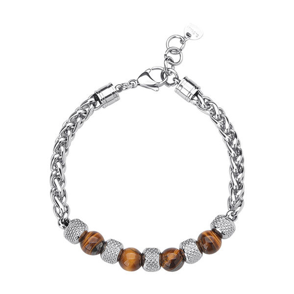 Férfi acél karkötő gyöngyökkel