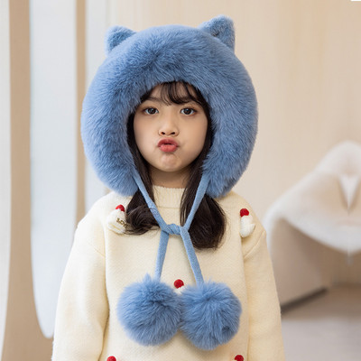 Παιδικό καπέλο με χνούδι και κορδόνια