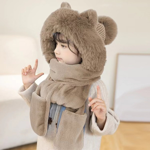 Παιδικό καπέλο με χνούδι και κορδόνια