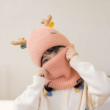Детски плетен комплект от шапка и шал с 3D елемент за момчета и момичета