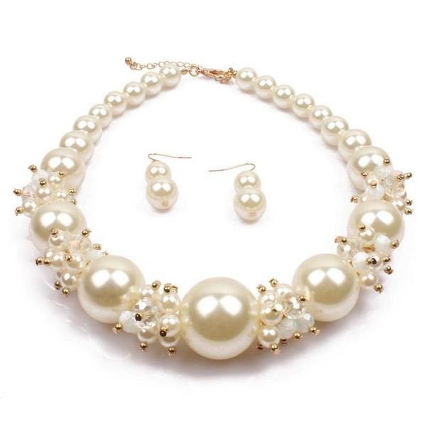 Elegants sieviešu pērļu auskaru un kaklarotu komplekts
