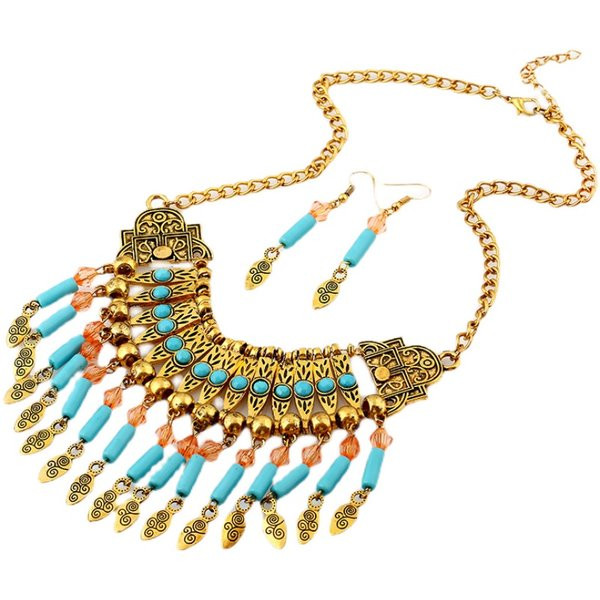 Γυναικείο κολιέ και σκουλαρίκια σετ με χρωματιστές πέτρες