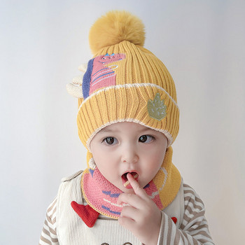 Παιδικό πλεκτό σετ με κέντημα - καπέλο και κασκόλ