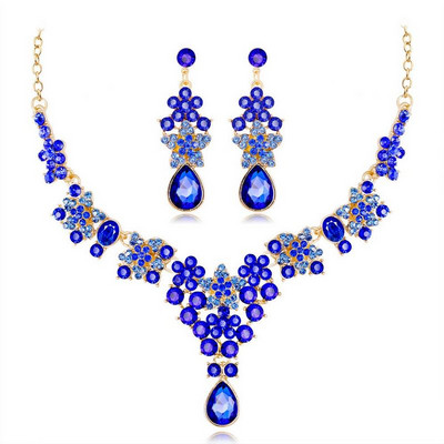 Sieviešu eleganta kaklarota un auskaru komplekts ar dekoratīviem akmeņiem