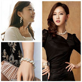 Női fülbevaló és nyaklánc gyöngyökkel és kövekkel