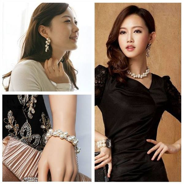 Női fülbevaló és nyaklánc gyöngyökkel és kövekkel