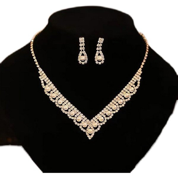 Elegants sieviešu kaklarotas un auskaru komplekts ar dekoratīviem akmeņiem