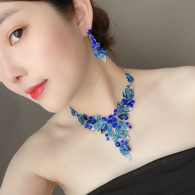 Γυναικείο κολιέ δύο τεμαχίων και σκουλαρίκια σετ με πέτρες