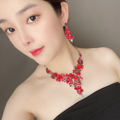 Γυναικείο κολιέ δύο τεμαχίων και σκουλαρίκια σετ με πέτρες