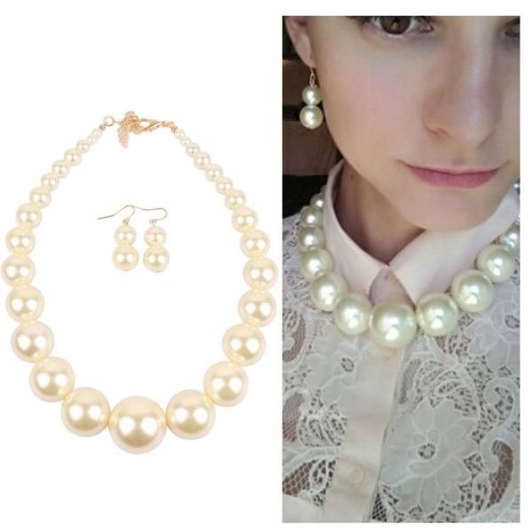 Női formális gyöngy nyaklánc és fülbevaló készlet