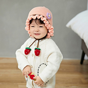 Детска зимна шапка с цвете ежедневен модел