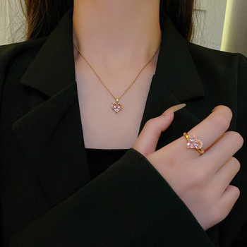 Κομψό γυναικείο σετ κολιέ, δαχτυλίδι και σκουλαρίκια με πέτρες