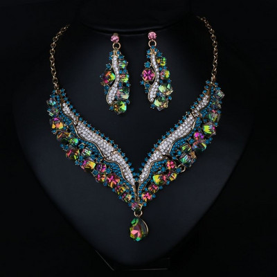 Divatos kőből készült fülbevaló és nyaklánc szett nőknek