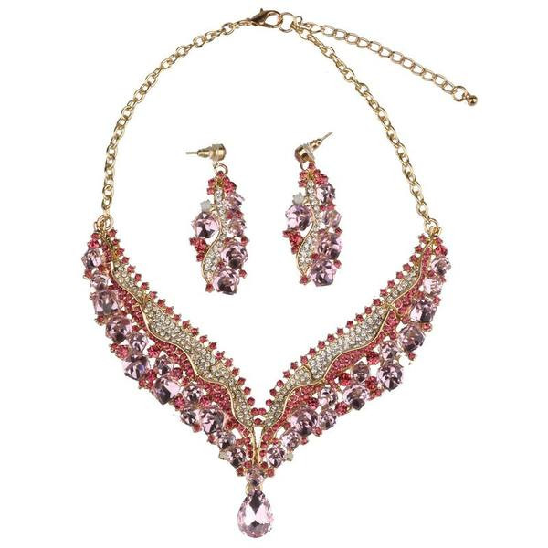 Divatos kőből készült fülbevaló és nyaklánc szett nőknek