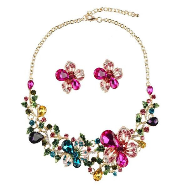 Elegantan ženski set ogrlica i naušnice sa ukrasnim kamenčićima