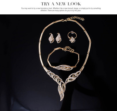 Sieviešu komplekts kaklarota, auskari, gredzens un rokassprādze ar akmeņiem