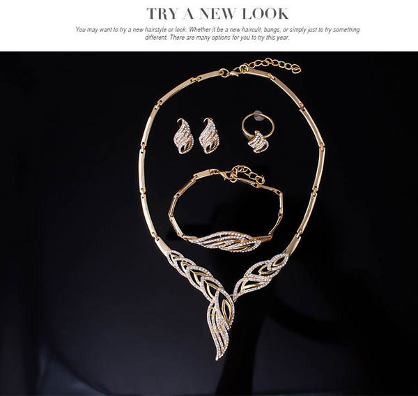 Sieviešu komplekts kaklarota, auskari, gredzens un rokassprādze ar akmeņiem