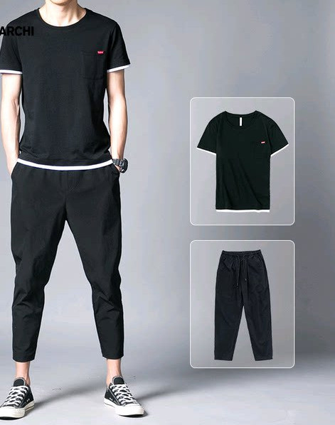 Vīriešu komplekts ar īsām piedurknēm un kabatu